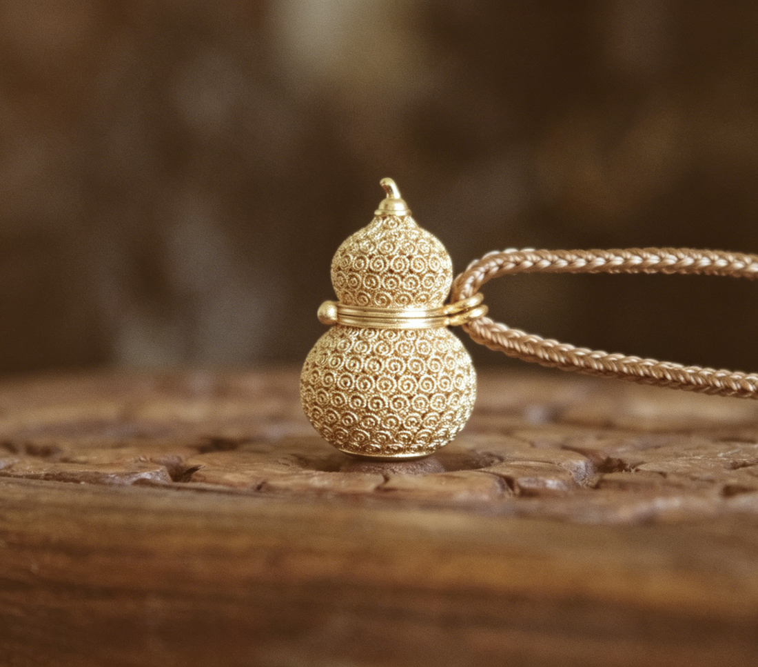 Vajra Realm 「Ancient Intangible Cultural Heritage Gold Filigree Gold‑Plated Gourd Pendant」 | Celestial Official Bestows Blessings