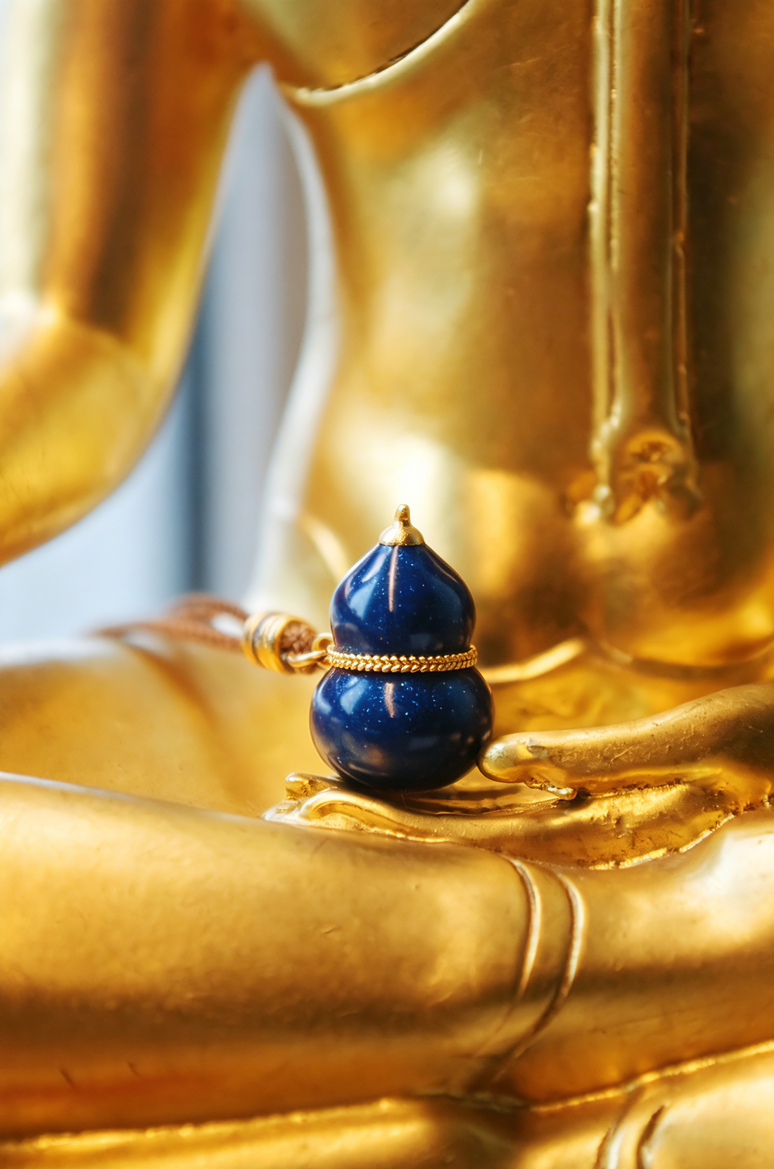 Vajra Realm Imperial Blue" Auspicious Enameled Copper Gourd Necklace