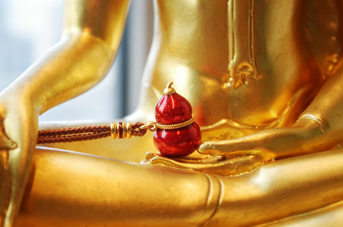 Vajra Realm Auspicious Good Match Red Enameled Copper Gourd Necklace