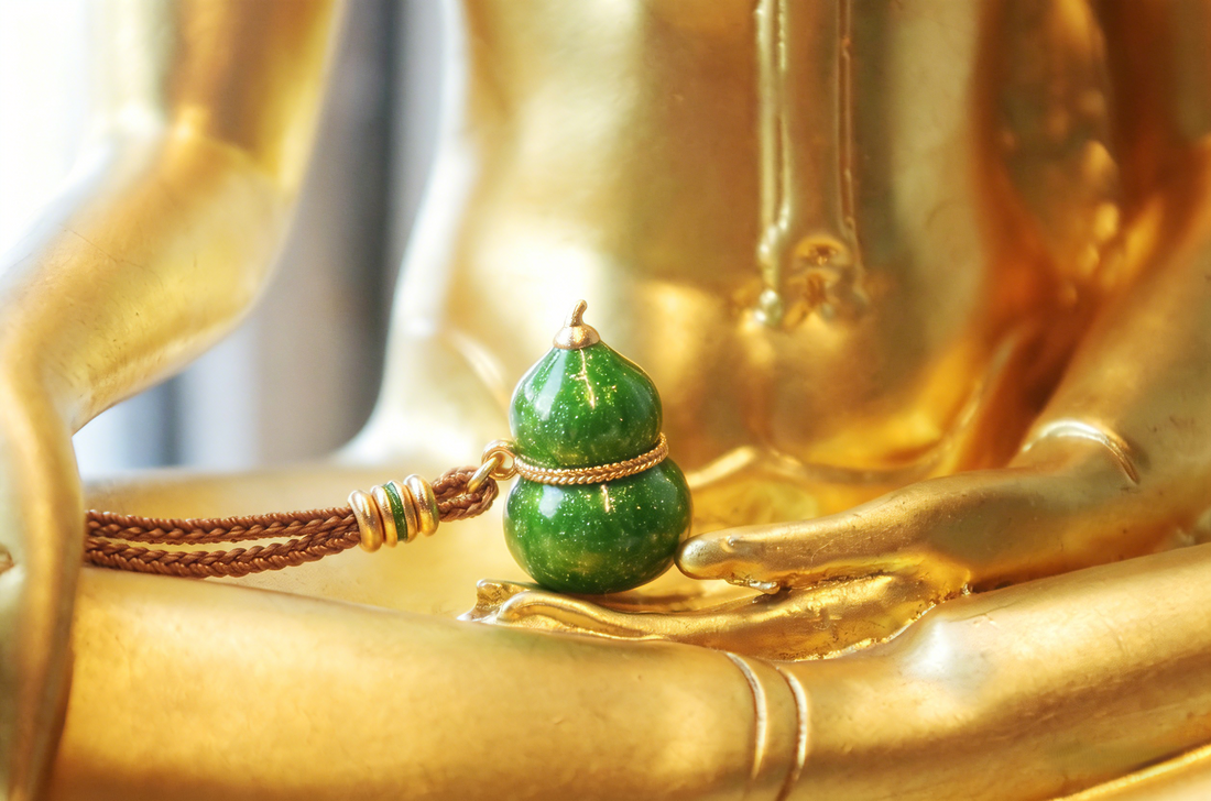 Vajra Realm Vitality Green Enameled Copper Gourd Necklace